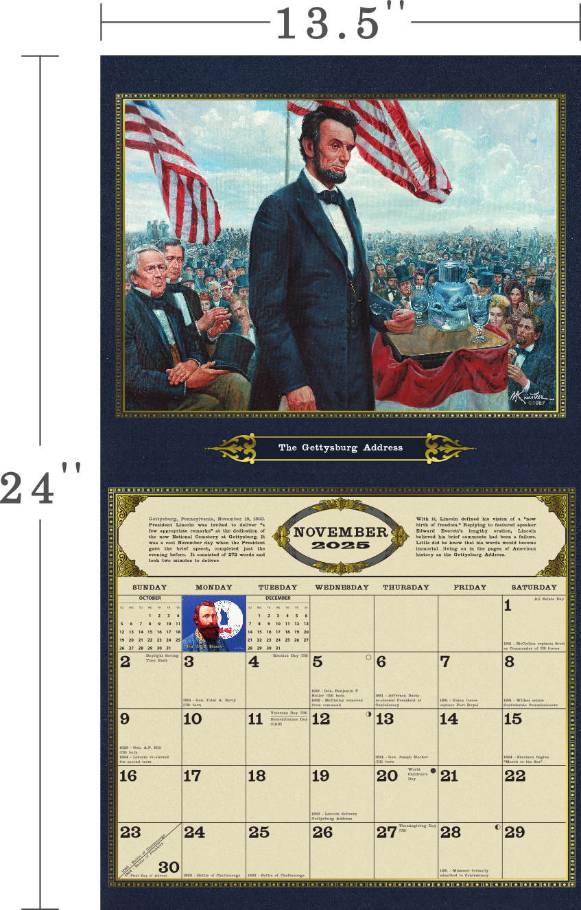 Abraham Lincoln Calendar Spread with measurements