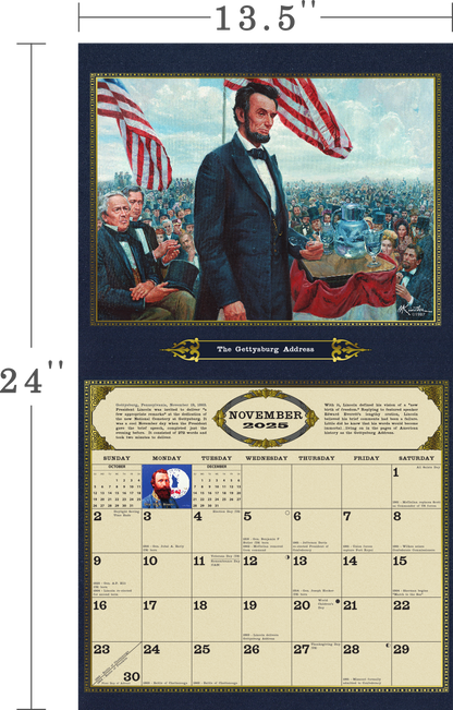 Abraham Lincoln Calendar Spread with measurements